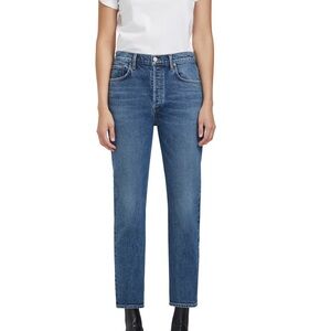 Agolde Riley Hi Rise Straight Crop Jeans in Transfer, Size 24, medium wash